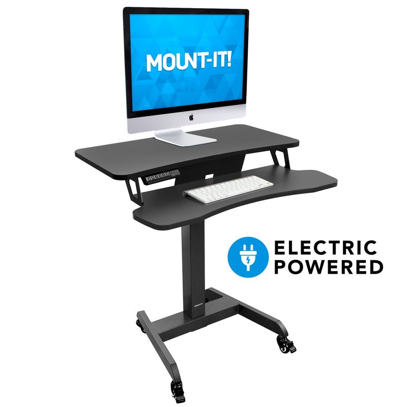 MountIt MI7982 Electric HeightAdjustable Standing Mobile Workstation 31H x 315W x 1475D Black