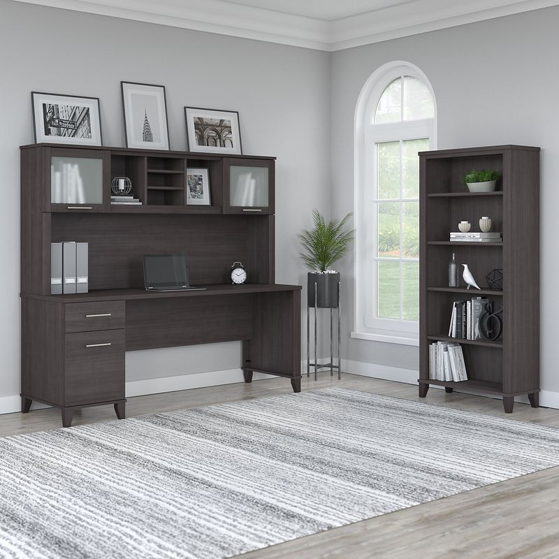 Bush Business Furniture Somerset 72W Office Computer Desk With Hutch And 5Shelf Bookcase Storm Gray Standard Delivery