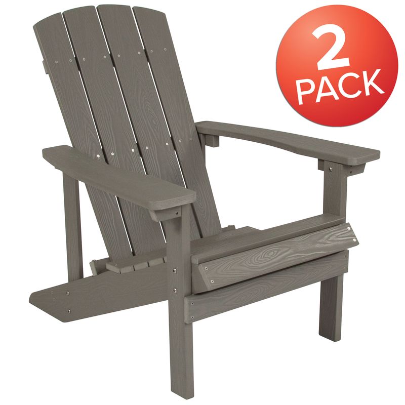 Flash Furniture Charlestown AllWeather Poly Resin Wood Adirondack Chairs Gray Set Of 2 Chairs