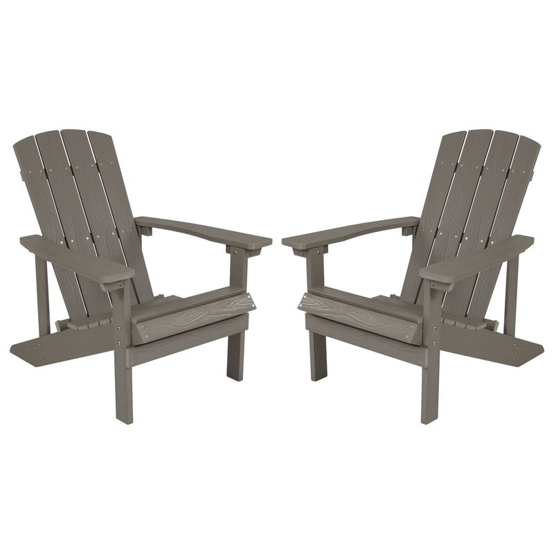 Flash Furniture Charlestown AllWeather Poly Resin Wood Adirondack Chairs Gray Set Of 2 Chairs