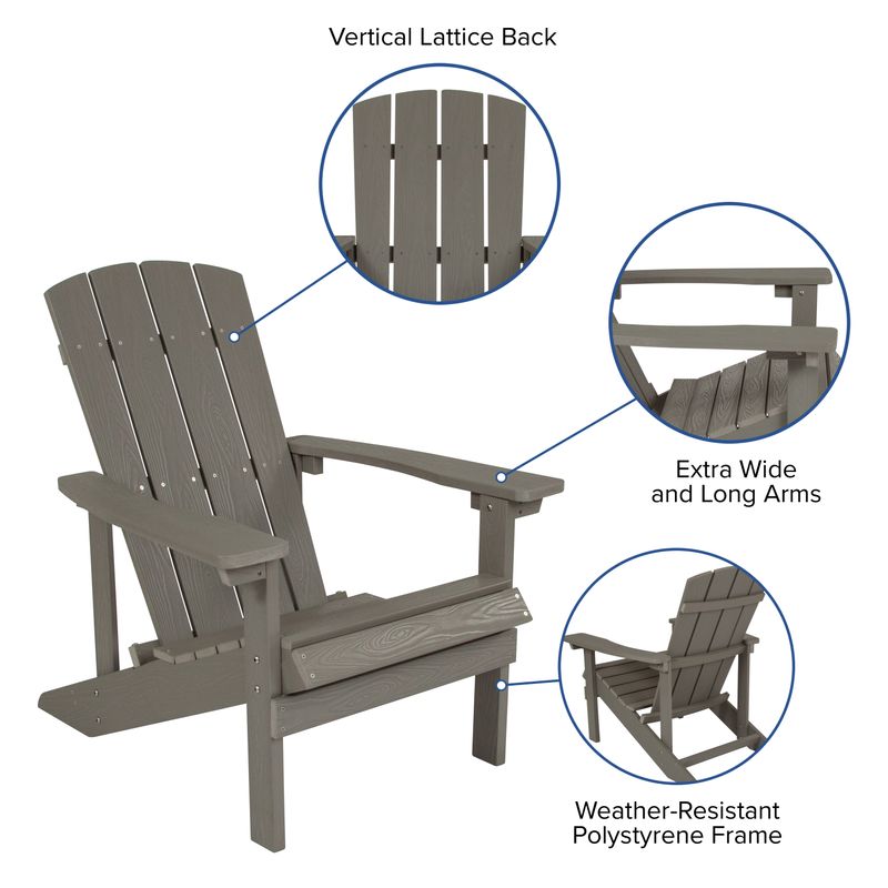 Flash Furniture Charlestown AllWeather Poly Resin Wood Adirondack Chairs Gray Set Of 2 Chairs
