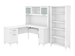 Bush Business Furniture Somerset 60W LShaped Corner Desk With Hutch And 5Shelf Bookcase White Standard Delivery