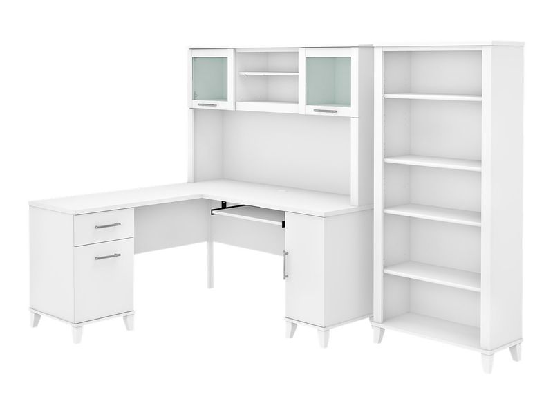 Bush Business Furniture Somerset 60W LShaped Corner Desk With Hutch And 5Shelf Bookcase White Standard Delivery