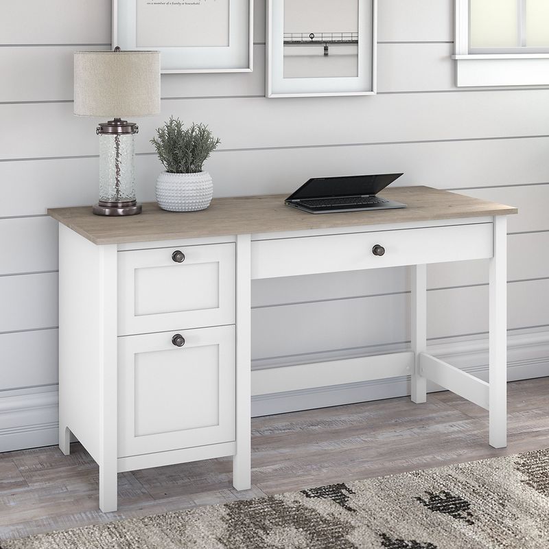 Bush Furniture Mayfield 54W Computer Desk With Drawers Pure WhiteShiplap Gray Standard Delivery