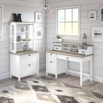 Bush Furniture Mayfield 54W Computer Desk With Drawers Pure WhiteShiplap Gray Standard Delivery