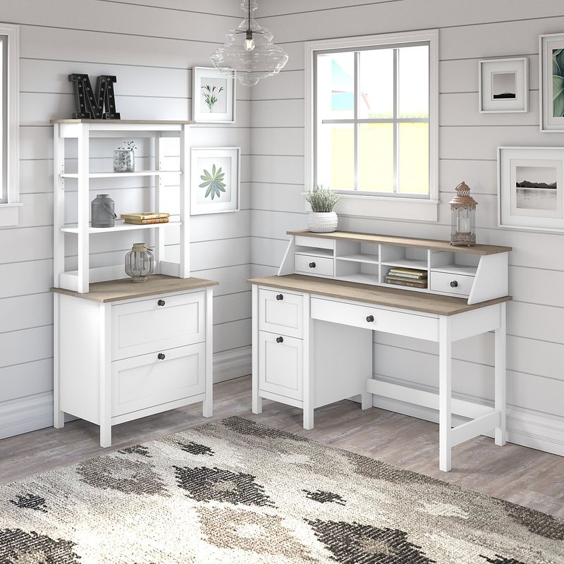 Bush Furniture Mayfield 54W Computer Desk With Drawers Pure WhiteShiplap Gray Standard Delivery