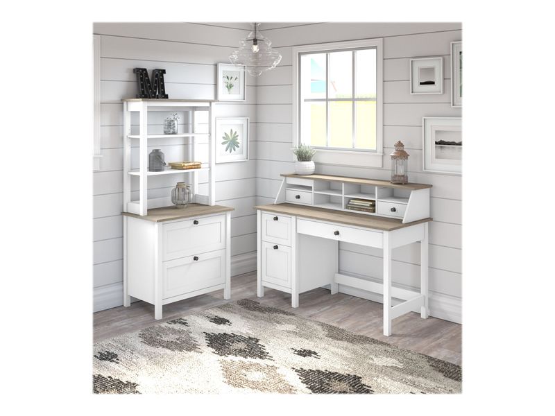 Bush Furniture Mayfield 54W Computer Desk With Drawers Pure WhiteShiplap Gray Standard Delivery