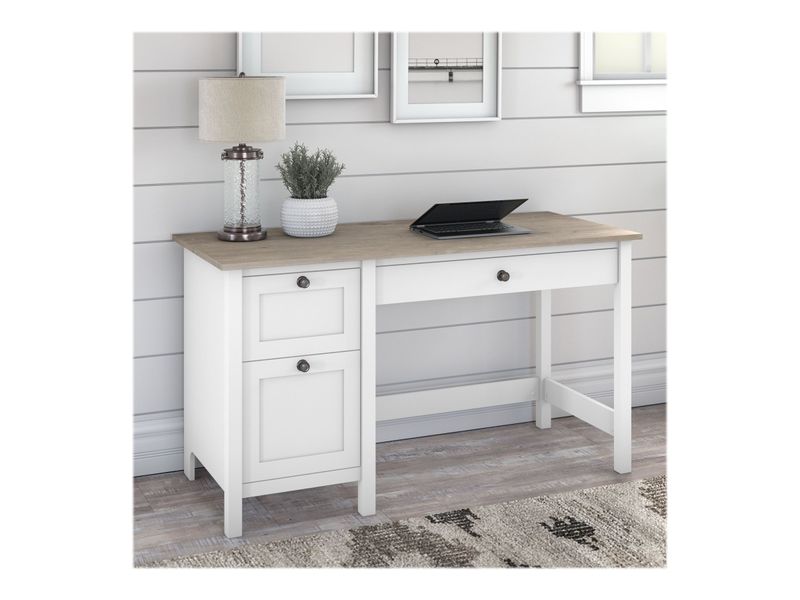 Bush Furniture Mayfield 54W Computer Desk With Drawers Pure WhiteShiplap Gray Standard Delivery