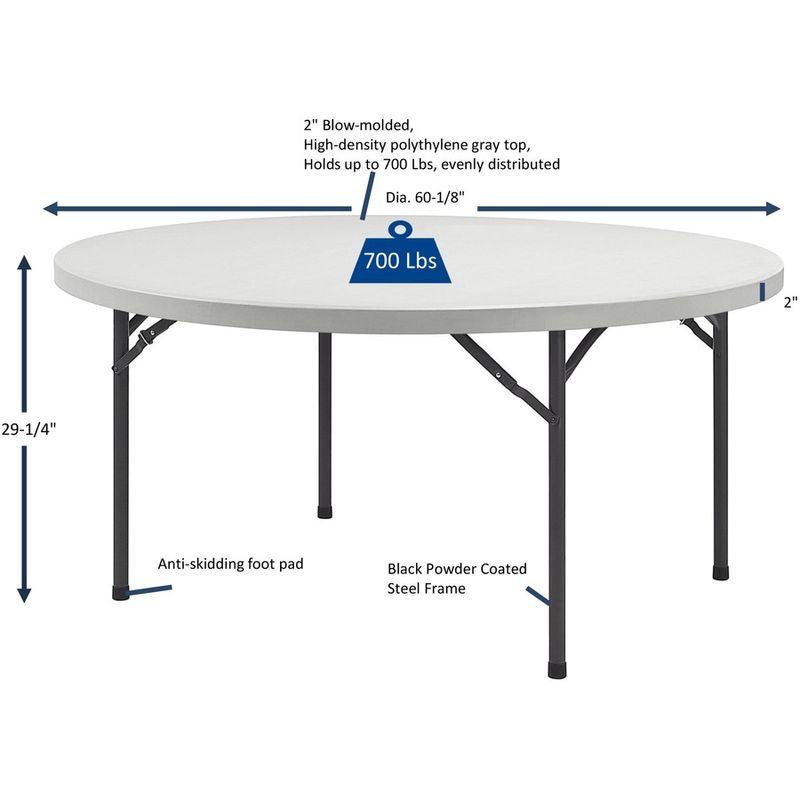 Lorell Banquet Folding Table Round Top x 60 Table Top Diameter 293H PlatinumGray