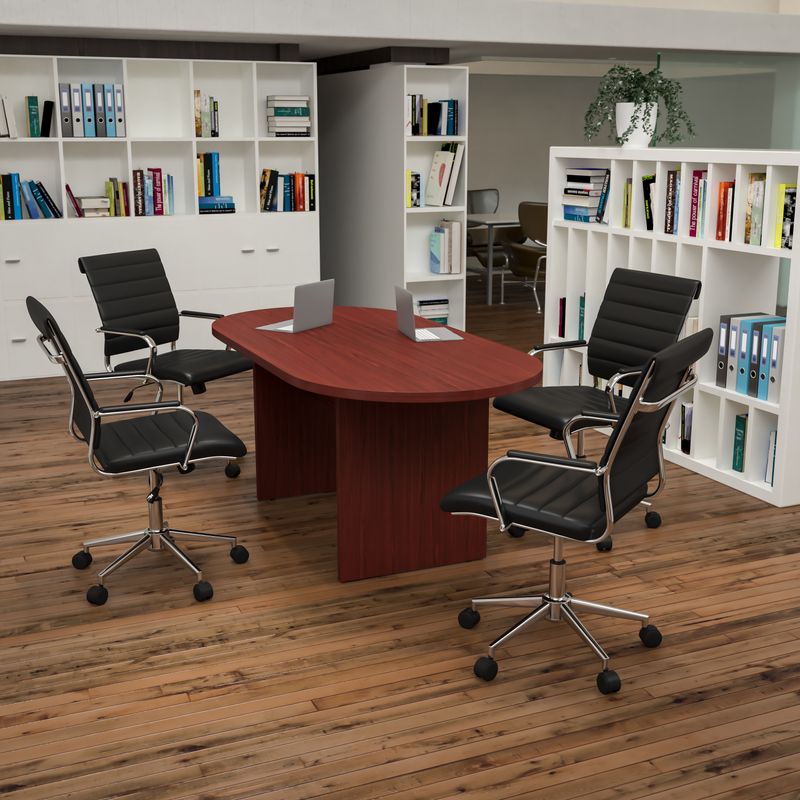 Flash Furniture Oval Conference Table Set with 4 Ribbed Executive Chairs Cherry