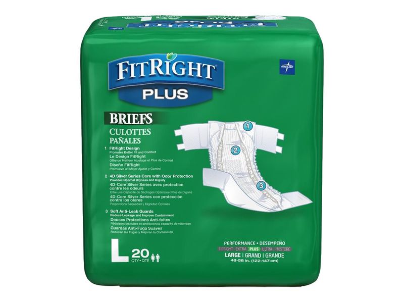 FitRight Plus Disposable Briefs Large 48  58 Blue 20 Briefs Per Bag Case Of 4 Bags