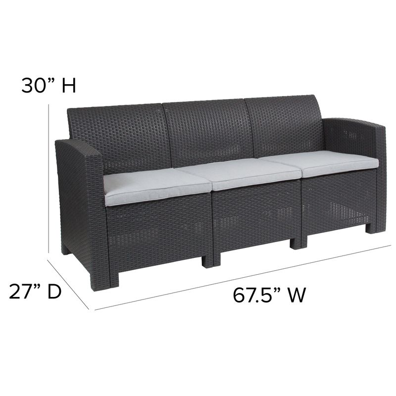 Flash Furniture Faux Rattan Outdoor Sofa With AllWeather Cushions Dark Gray