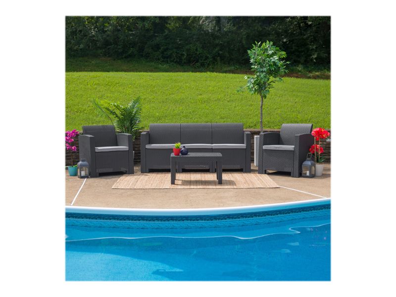 Flash Furniture Faux Rattan Outdoor Sofa With AllWeather Cushions Dark Gray