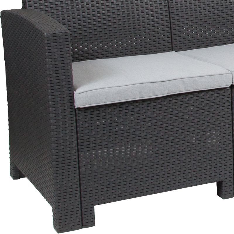 Flash Furniture Faux Rattan Outdoor Sofa With AllWeather Cushions Dark Gray
