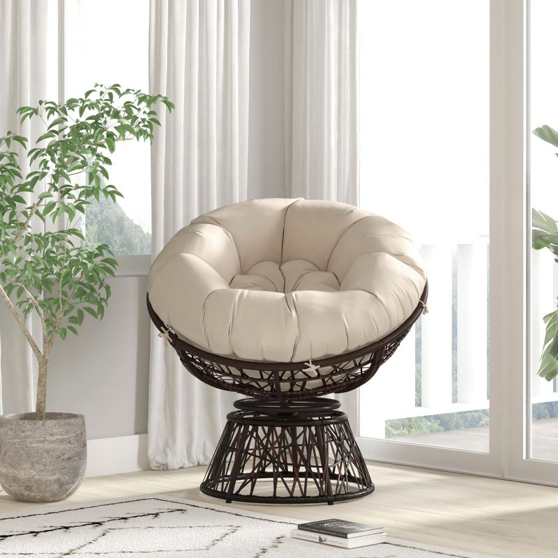 Flash Furniture Bowie Comfort Series Swivel Patio Chair With Cushion BeigeBrown