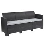 Flash Furniture Faux Rattan Outdoor Sofa With AllWeather Cushions Dark Gray