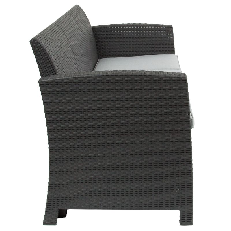 Flash Furniture Faux Rattan Outdoor Sofa With AllWeather Cushions Dark Gray