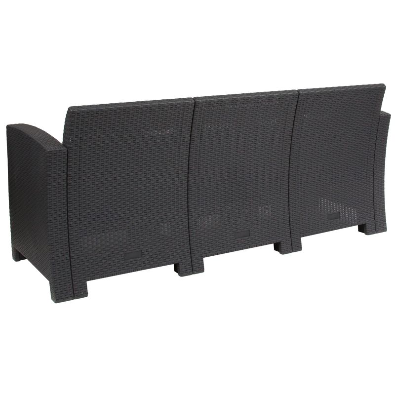 Flash Furniture Faux Rattan Outdoor Sofa With AllWeather Cushions Dark Gray