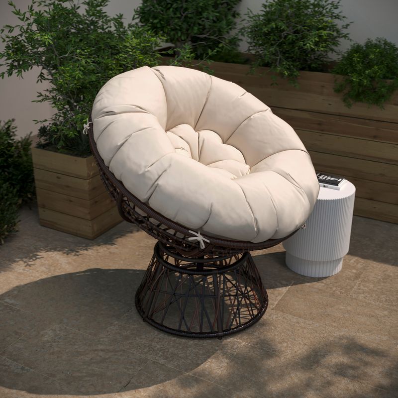 Flash Furniture Bowie Comfort Series Swivel Patio Chair With Cushion BeigeBrown