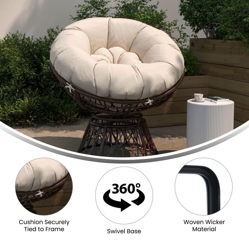 Flash Furniture Bowie Comfort Series Swivel Patio Chair With Cushion BeigeBrown