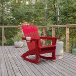 Flash Furniture Halifax AllWeather Adirondack Chair with Cup Holder and PullOut Ottoman Red