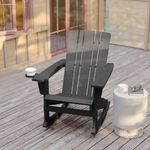 Flash Furniture Halifax AllWeather Adirondack Chair with Cup Holder and PullOut Ottoman Gray