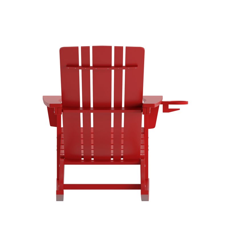 Flash Furniture Halifax AllWeather Adirondack Chair with Cup Holder and PullOut Ottoman Red