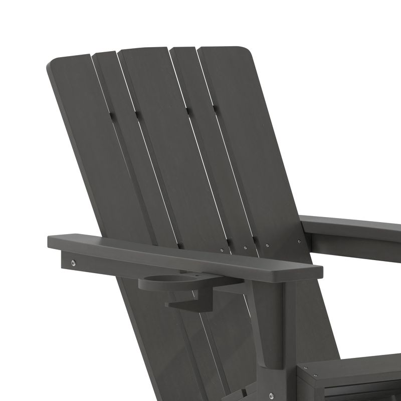 Flash Furniture Halifax AllWeather Adirondack Chair with Cup Holder and PullOut Ottoman Gray