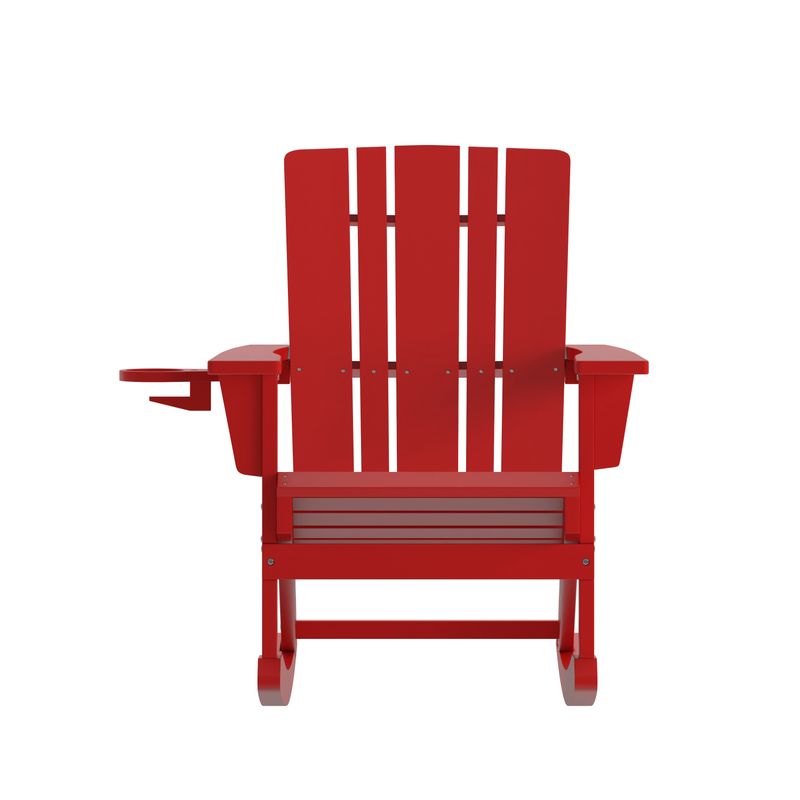 Flash Furniture Halifax AllWeather Adirondack Chair with Cup Holder and PullOut Ottoman Red
