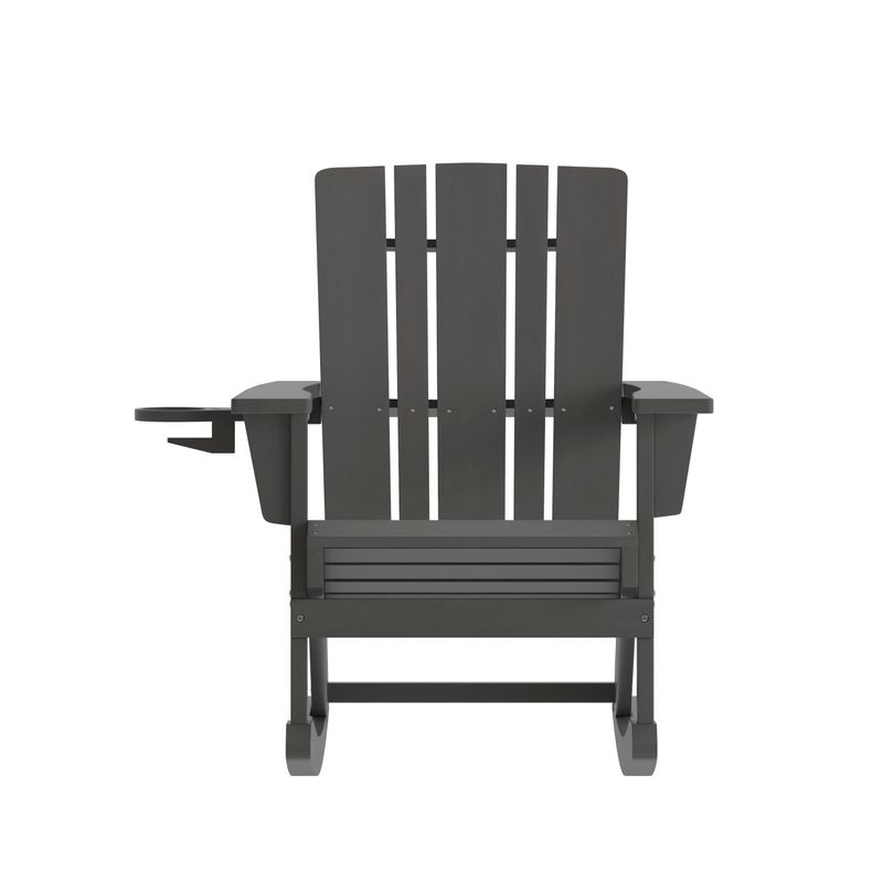 Flash Furniture Halifax AllWeather Adirondack Chair with Cup Holder and PullOut Ottoman Gray