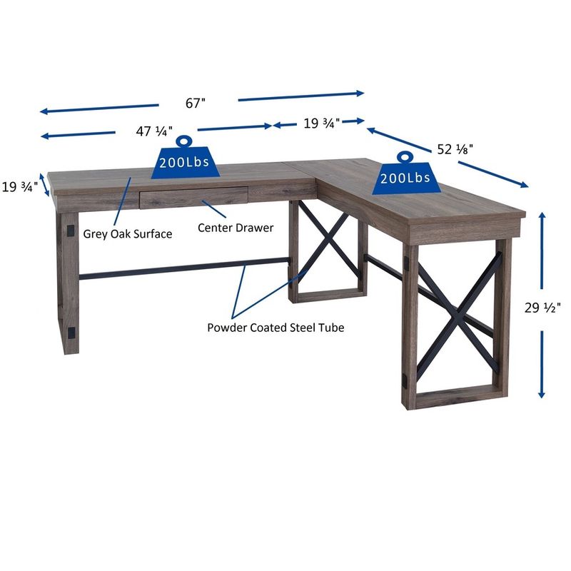 LYS LShaped Industrial Desk  Lshaped Top  200 lb Capacity  5213 Table Topx 1975 Table Top Depth  DK100LRGK