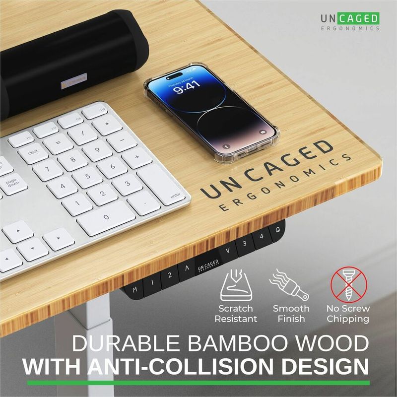 Uncaged Ergonomics Rise Up Electric 48W Adjustable Height Standing Desk Natural Bamboo