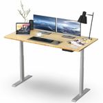 Rise Up Electric Standing Desk 60x30 Natural Bamboo Desktop Dual Motors Adjustable Height White Frame 26516 with memory