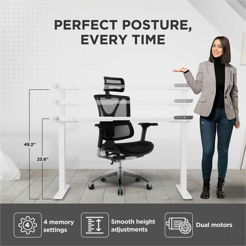 Rise Up Dual Motor Electric Standing Desk Frame with Memory Adjustable Height 26516 White