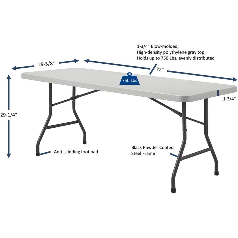 Lorell UltraLite Economy Folding Table 29310H x 72W x 30D 600 Lb Capacity Gray
