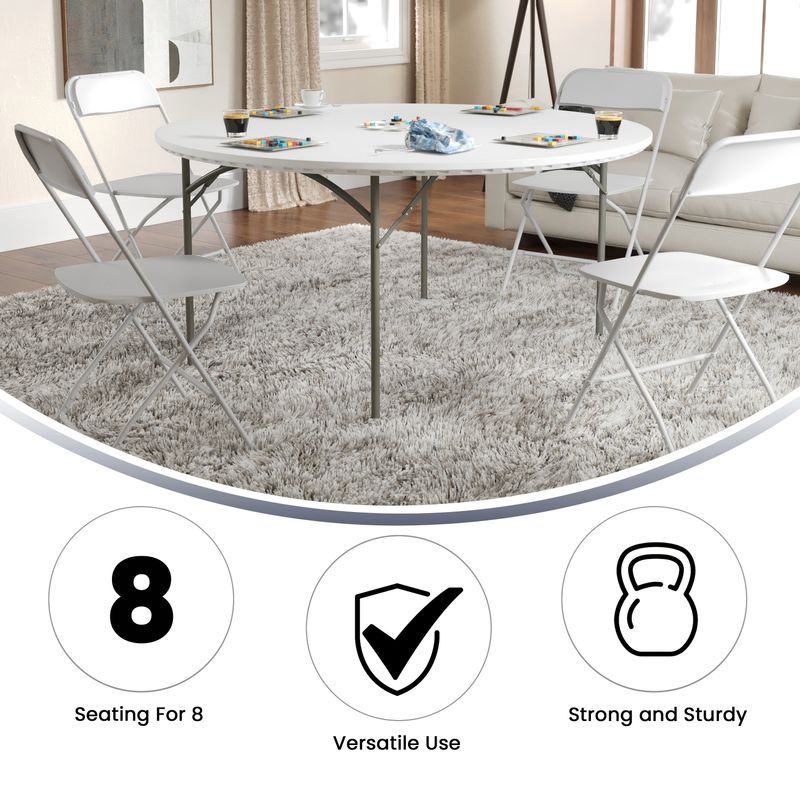Flash Furniture Round Plastic Folding Table 29H x 60W x 60D Granite WhiteGray RB60R