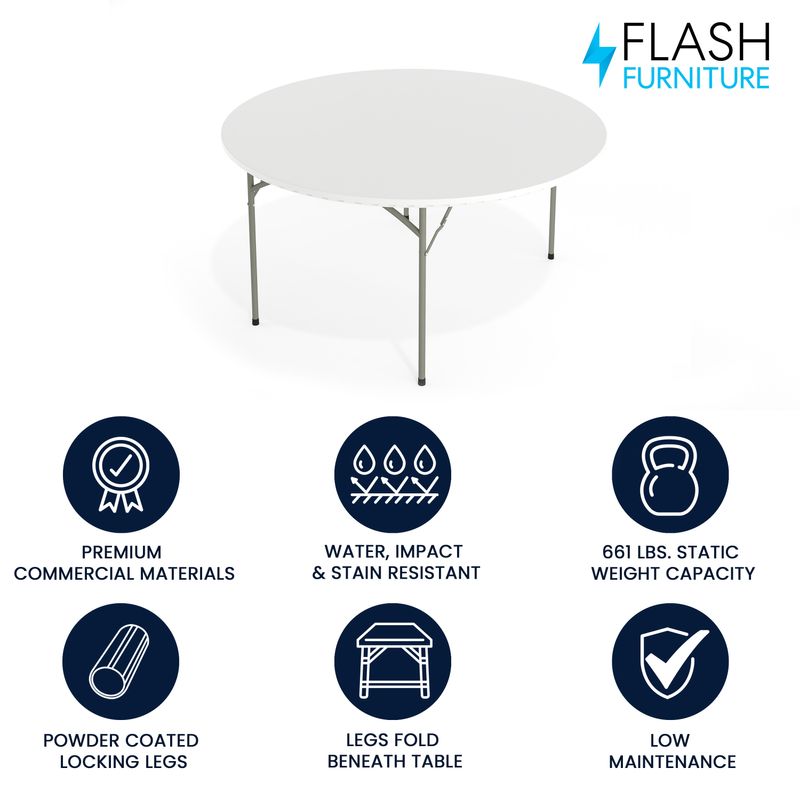 Flash Furniture Round Plastic Folding Table 29H x 60W x 60D Granite WhiteGray RB60R