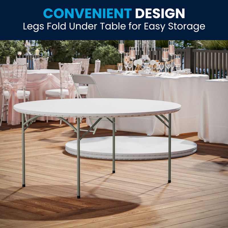Flash Furniture Round Plastic Folding Table 29H x 60W x 60D Granite WhiteGray RB60R
