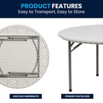 Flash Furniture Round Plastic Folding Table 29H x 60W x 60D Granite WhiteGray RB60R