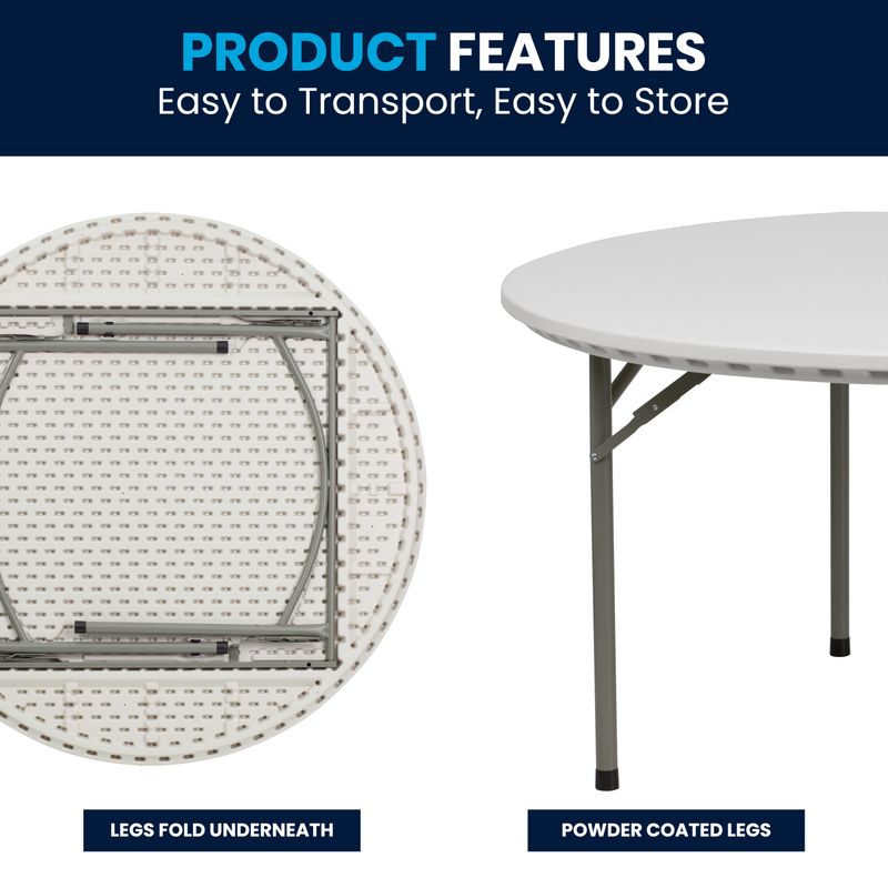 Flash Furniture Round Plastic Folding Table 29H x 60W x 60D Granite WhiteGray RB60R