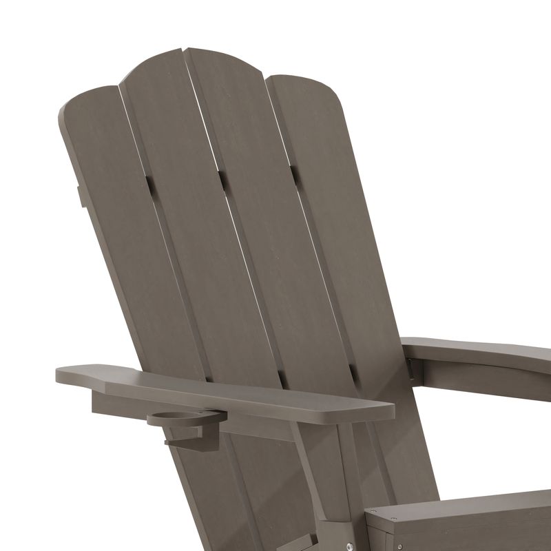 Flash Furniture Newport AllWeather Outdoor Furniture Adirondack Chair With Cup Holder Brown
