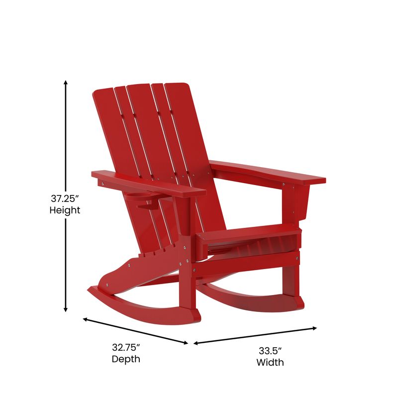 Flash Furniture Halifax AllWeather Adirondack Chair with Cup Holder and PullOut Ottoman Red