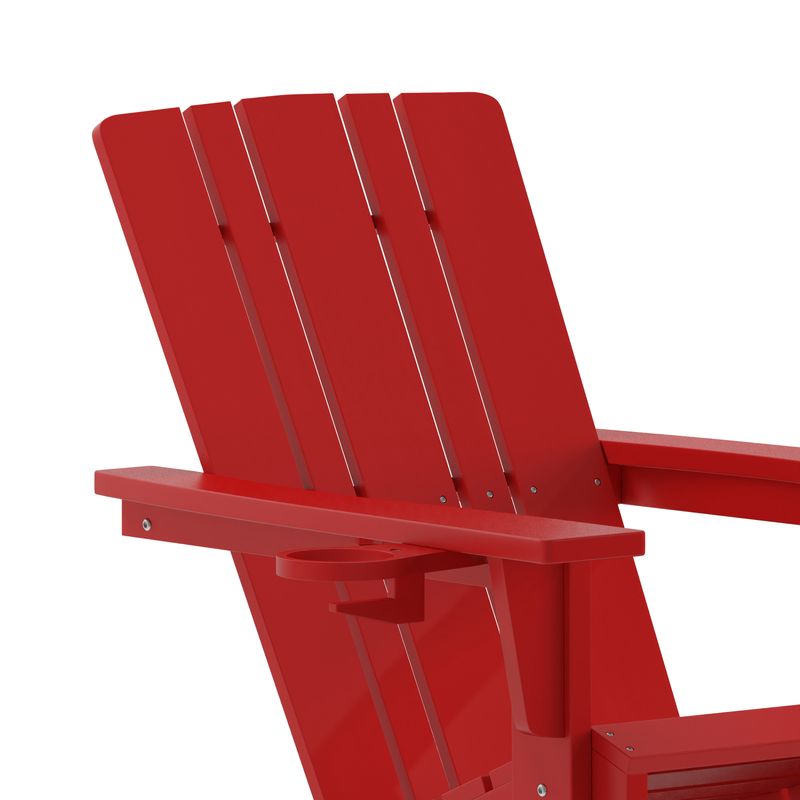 Flash Furniture Halifax AllWeather Adirondack Chair with Cup Holder and PullOut Ottoman Red