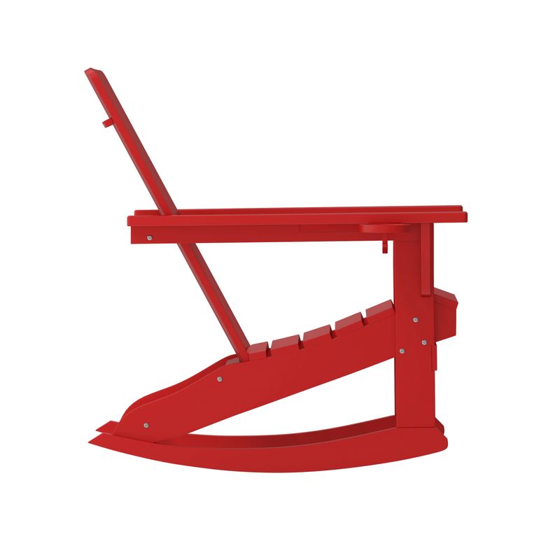Flash Furniture Halifax AllWeather Adirondack Chair with Cup Holder and PullOut Ottoman Red
