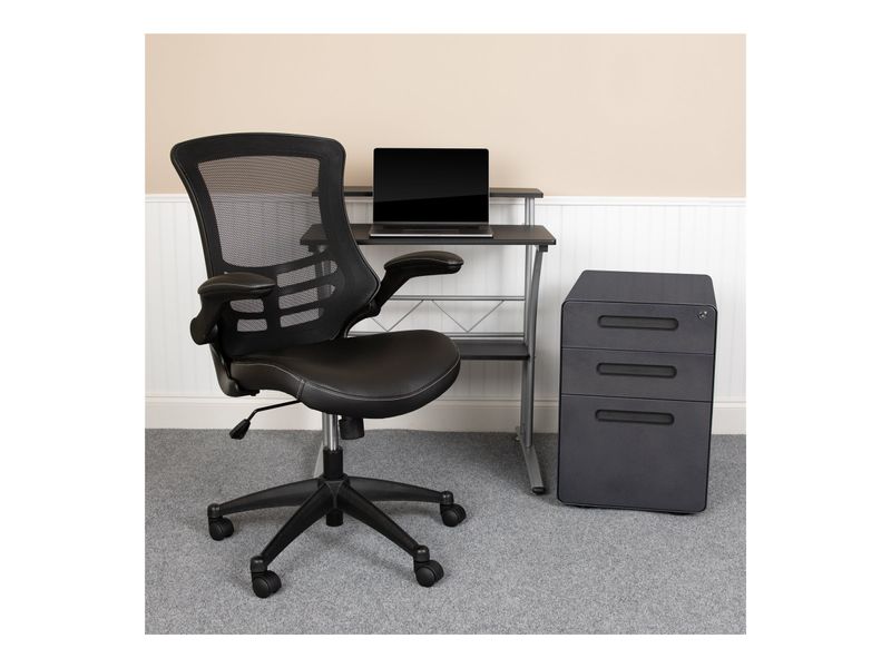 Flash Furniture Work From Home Desk And Chair Set With Computer Desk Ergonomic MeshLeatherSoft Office Chair And Locking Mobile Filing Cabinet Black