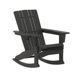Flash Furniture Halifax AllWeather Adirondack Chair with Cup Holder and PullOut Ottoman Black