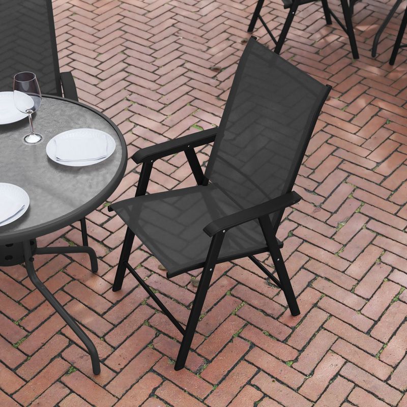 Flash Furniture Paladin Outdoor Folding Patio Sling Chairs Metal Black Set Of 2 Chairs