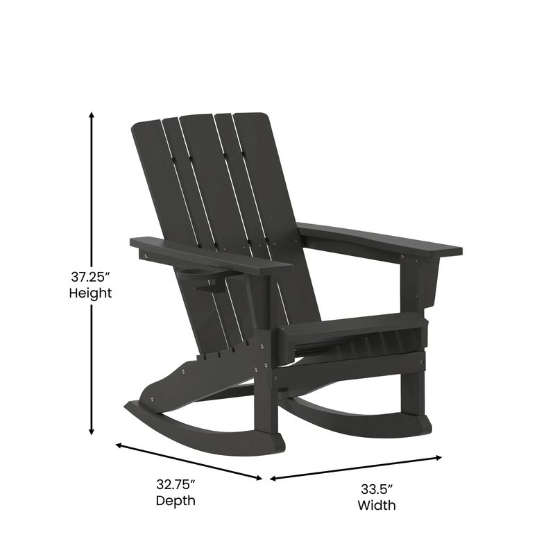 Flash Furniture Halifax AllWeather Adirondack Chair with Cup Holder and PullOut Ottoman Black