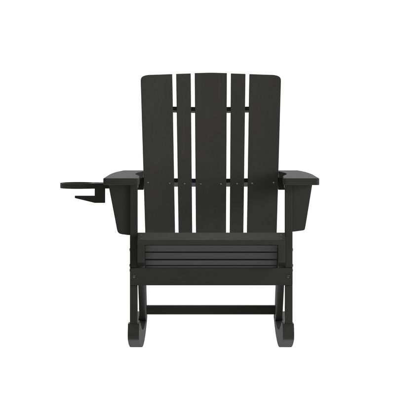 Flash Furniture Halifax AllWeather Adirondack Chair with Cup Holder and PullOut Ottoman Black