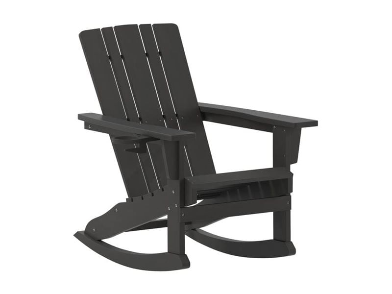 Flash Furniture Halifax AllWeather Adirondack Chair with Cup Holder and PullOut Ottoman Black